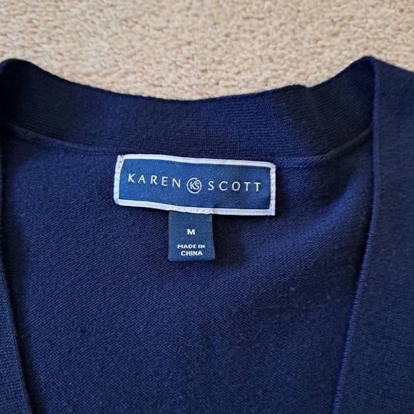 Karen Scott Cardigan Women's Medium Navy Blue Long Sleeved Sweater Button Up - Picture 7 of 13